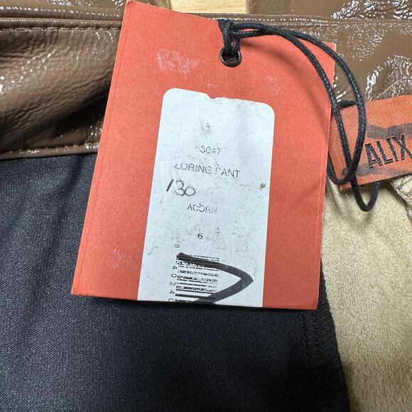 ALIX NYC NWT Loring Pants Faux Patent Leather Size 6 Mid Rise Acorn Brown - Picture 7 of 12